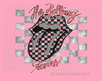 Rolling Stones pink karierte Zunge PNG SVG, Distressed Design (digitaler Download)
