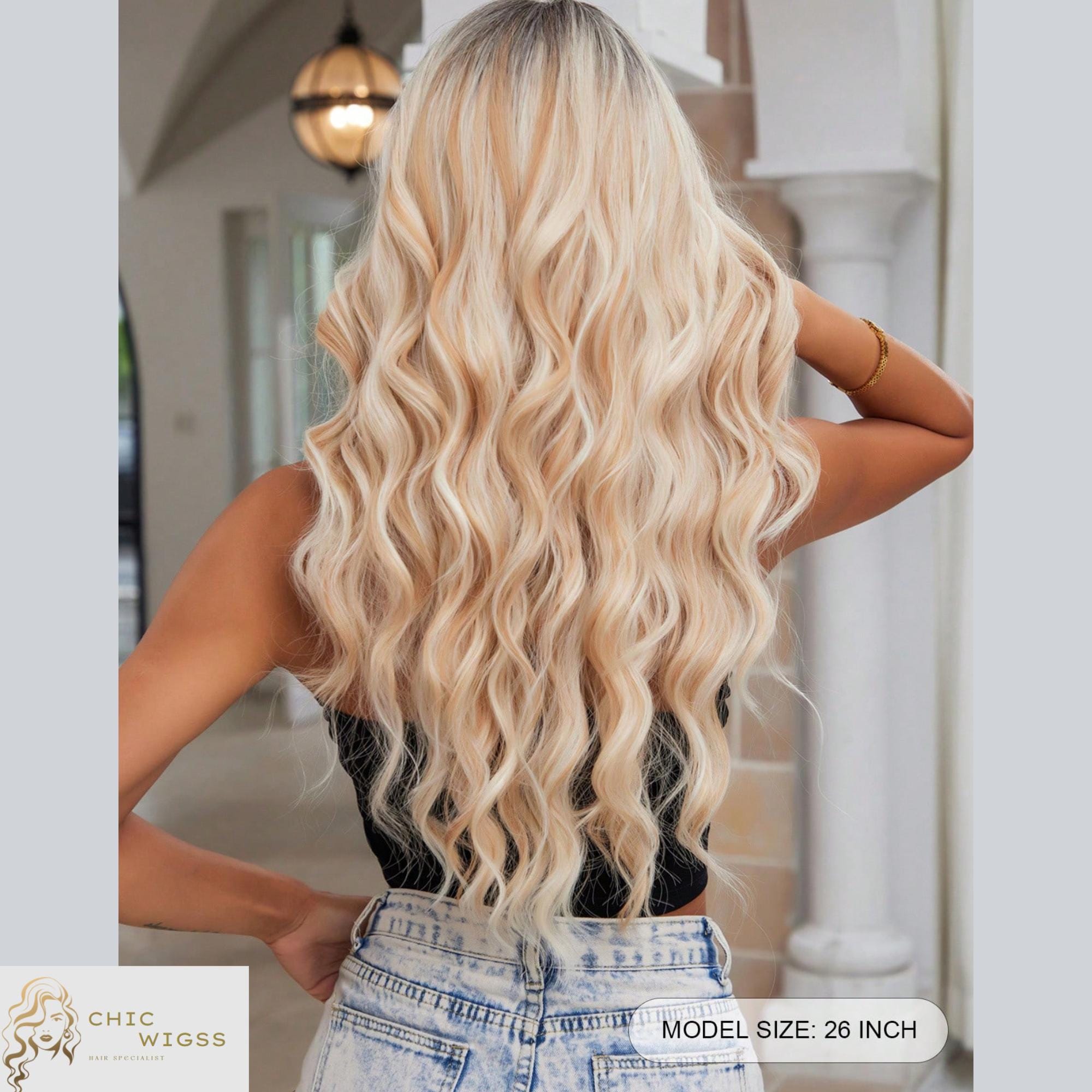 Parrucca Lunga 24 Pollici, Ondulata Con Frangia, Sfumatura Bionda - Foto 2