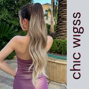 ロングオンブレウェーブポニーテールエクステンション - 女性用耐熱合成ヘアピース、簡単クリップイングラマラスルック、ナチュラルブレンド、彼女へのギフト