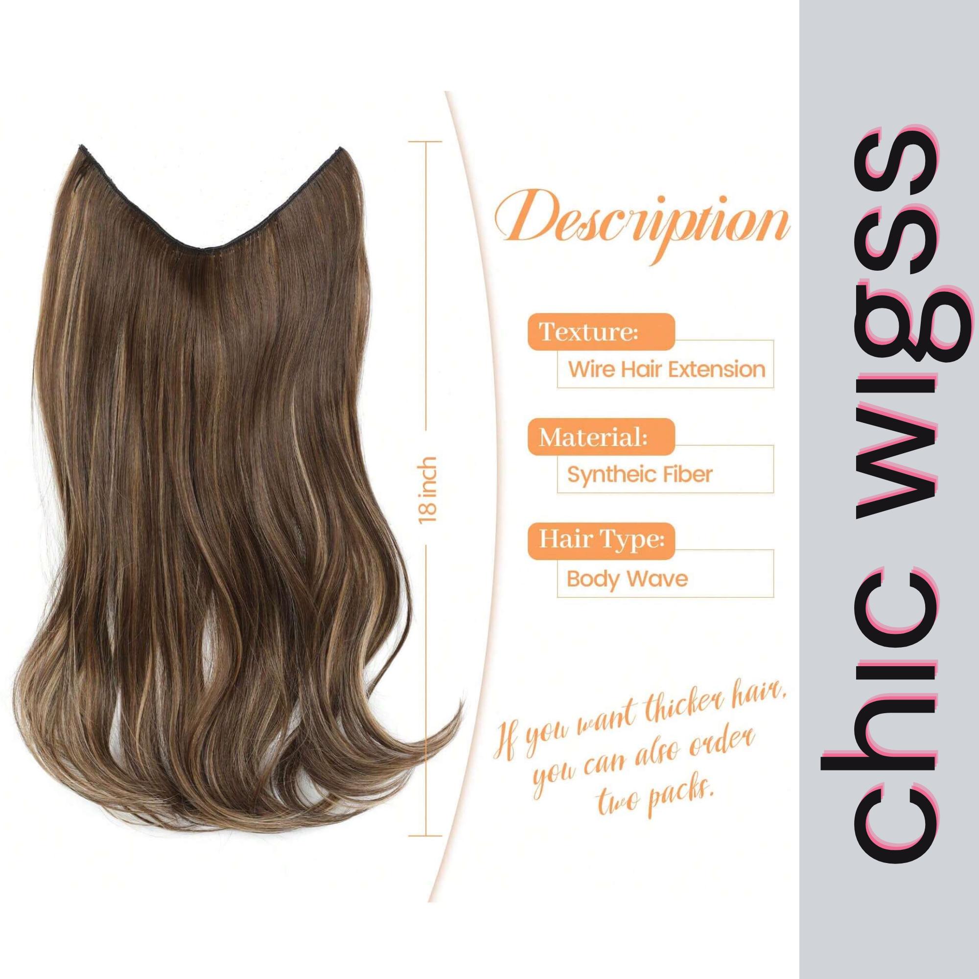 Brown Halo Hair Extension: 18 Inch Body Wave, Adjustable 