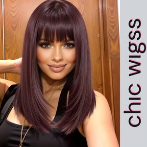 14&quot; Burgundy Straight Bob Wig with Bangs – Layered Synthetic Hair Wig for Women – Soft, Natural Fiber for Daily Wear, Travel, or Events
