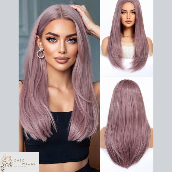 Long Purple Straight Wig, Heat-resistant Synthetic Hairpiece