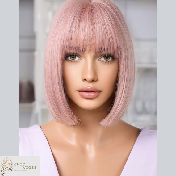 Short Pink Bob Wig With Bangs, Synthetic Hair Wig, Cute Cosplay Wig, Heat  Resistant Fiber, Straight Blunt Cut Wig, Kawaii Anime Costume Wig
