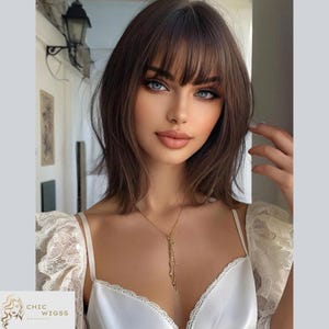 Chocolate Brown Bob Wig With Bangs, Short Straight Synthetic Wig For Women, Heat-Resistant Natural-Looking Hairpiece For Daily Wear Or Cospl
