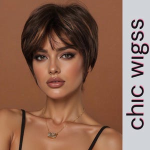 10&quot; Short Pixie Cut Wig with Highlights – Straight Synthetic Hair Wig for Women – Natural Look Heat-Resistant Wig for Daily Elegance