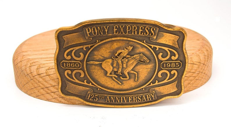 Solid Bronze Pony Express 125th Anniversary Commemorative Belt Buckle 1860-1985 Box