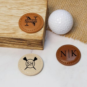 Personalized golf ball markers, PU leather custom golf ball markers, anniversary golf gifts, birthday golf gifts, golfer gifts, golf travel