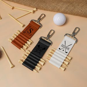 Engraved leather golf bag tags, custom golf accessories, groomsmen gifts, men&#39;s gifts, personalized golf tee stands, golf gift watches