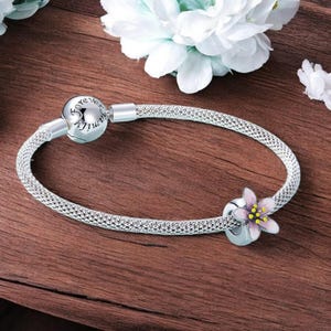 Cherry Blossom, Bead Charm, 925 Sterling Silver, Pink Flower Charm, Pandora Charm | MiruOrders