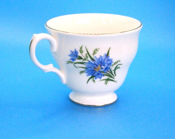 Featured listing image: Vintage Queen Anne Bone China Teacup: Blue Cornflower Pedestal Cup