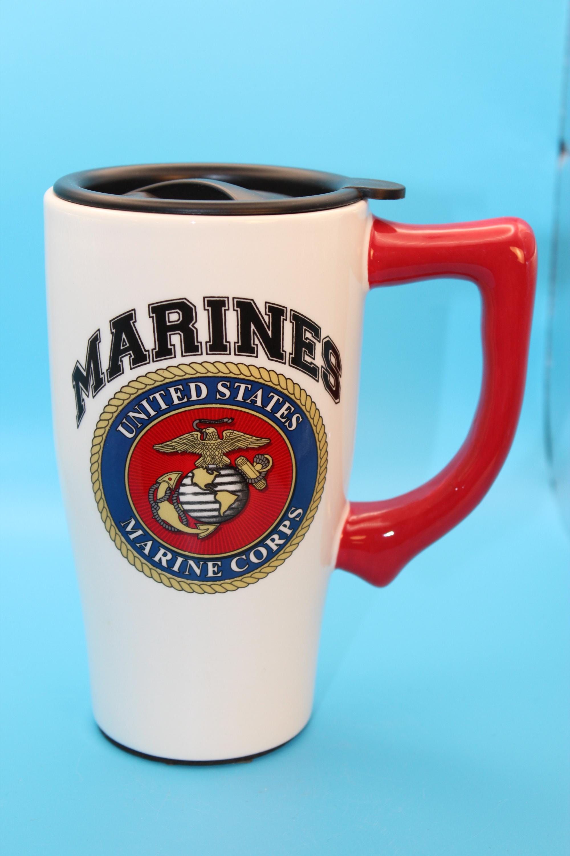 US Marines Travel Mug: Red White Blue Ceramic with Lid