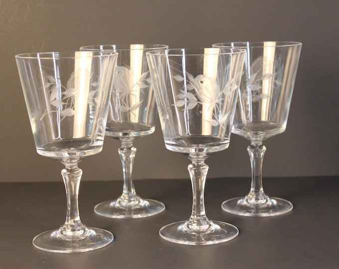 Featured listing image: Set of 4 Vintage Etched Rose Crystal Stemware Wine Glasses