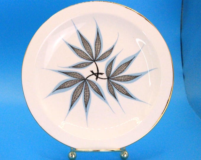 Featured listing image: Vintage Bone China Saucer Blue Grey on White with Gold Edge -England