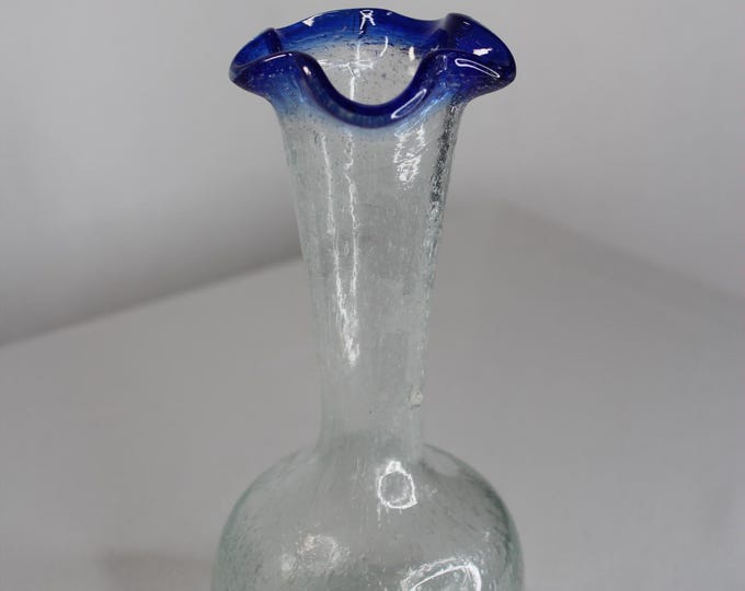 Featured listing image: Hand Blown Art Glass Vase - Clear and Cobalt Blue