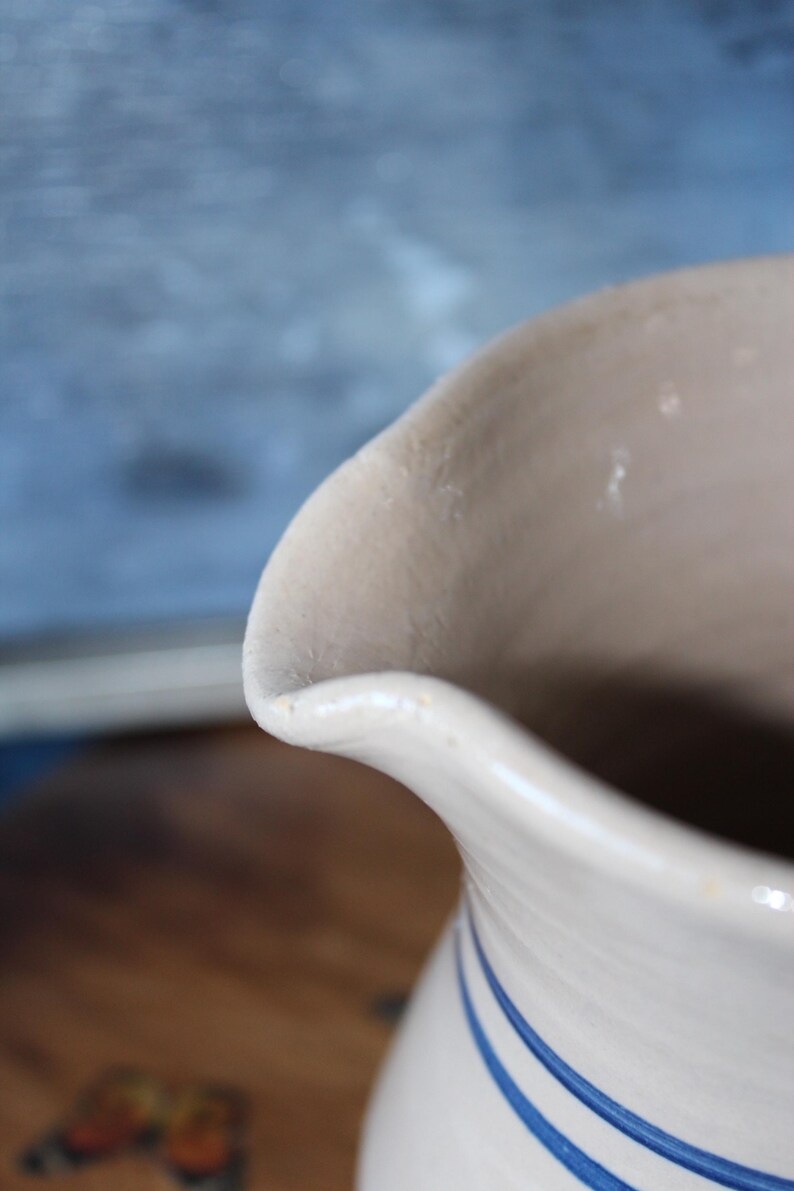 Hand Thrown Clay Stoneware Pottery Pitcher Vase Blue Stripe 6 Inch - Etsy