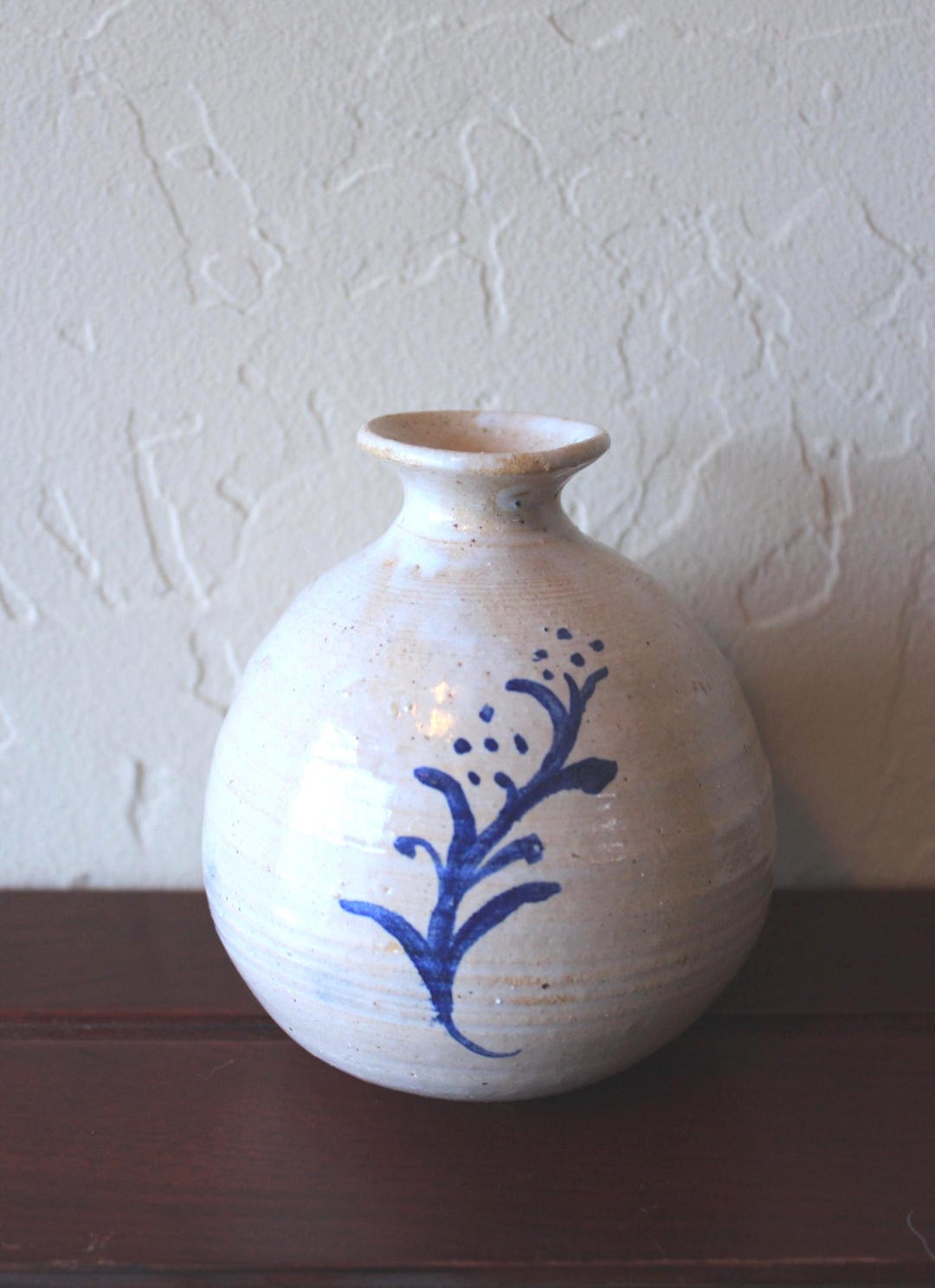 Hand Thrown Rustic Art Pottery Blue and White Taupe Vase Signed 4.5 ...