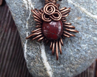 Jasper star corona copper boho pendant