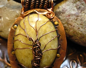 Tribal Copper and Agate Tree of Life Agate Pendant