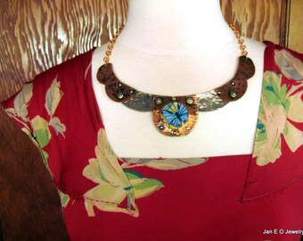 Recycled tin and mixed metal steampunk butterfly collar necklace