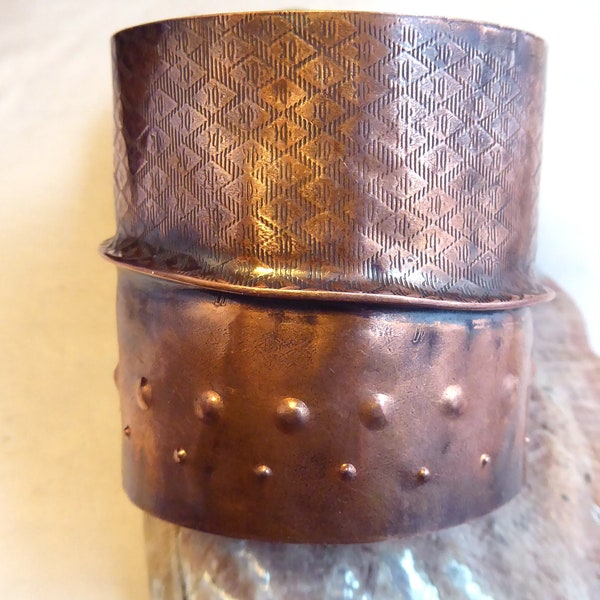 Wide Copper fold form forged tribal statement cuff bracelet