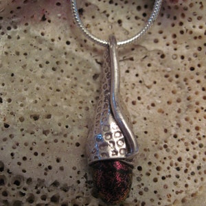 Red Dichroic Glass and Fine Silver pendant with sterling chain