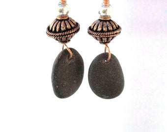 Copper and Natural rock earrings