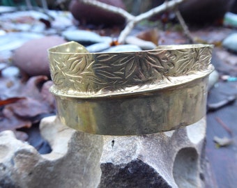 Handmade fold formed bronze cuff bracelet tribal design