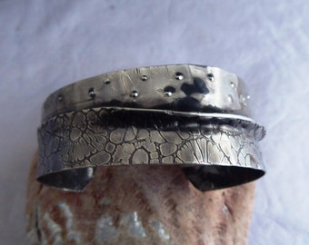 Primitive Tribal German Silver Fold Form Cuff Bracelet