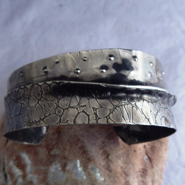 Primitive Tribal German Silver Fold Form Cuff Bracelet