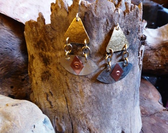 All Seeing Eye dangle earrings in mixed metals