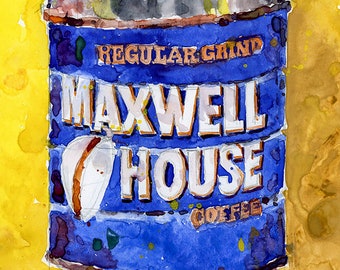 Maxwell House Coffee - Vintage - Yellow  Background  - kitchen Decor-  Resturant -  Coffee Shop