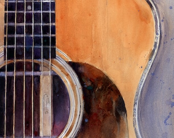 Guitarra Martin 00028H - Impresión artística en acuarela - Tamaño 8,5 x 11 o 12 x 18