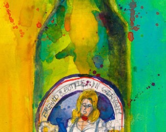 St. Pauli Girl Beer Art Print from  Original Watercolor (Print Size - 8.5  x. 11) and (Print Size - 10 x 20)
