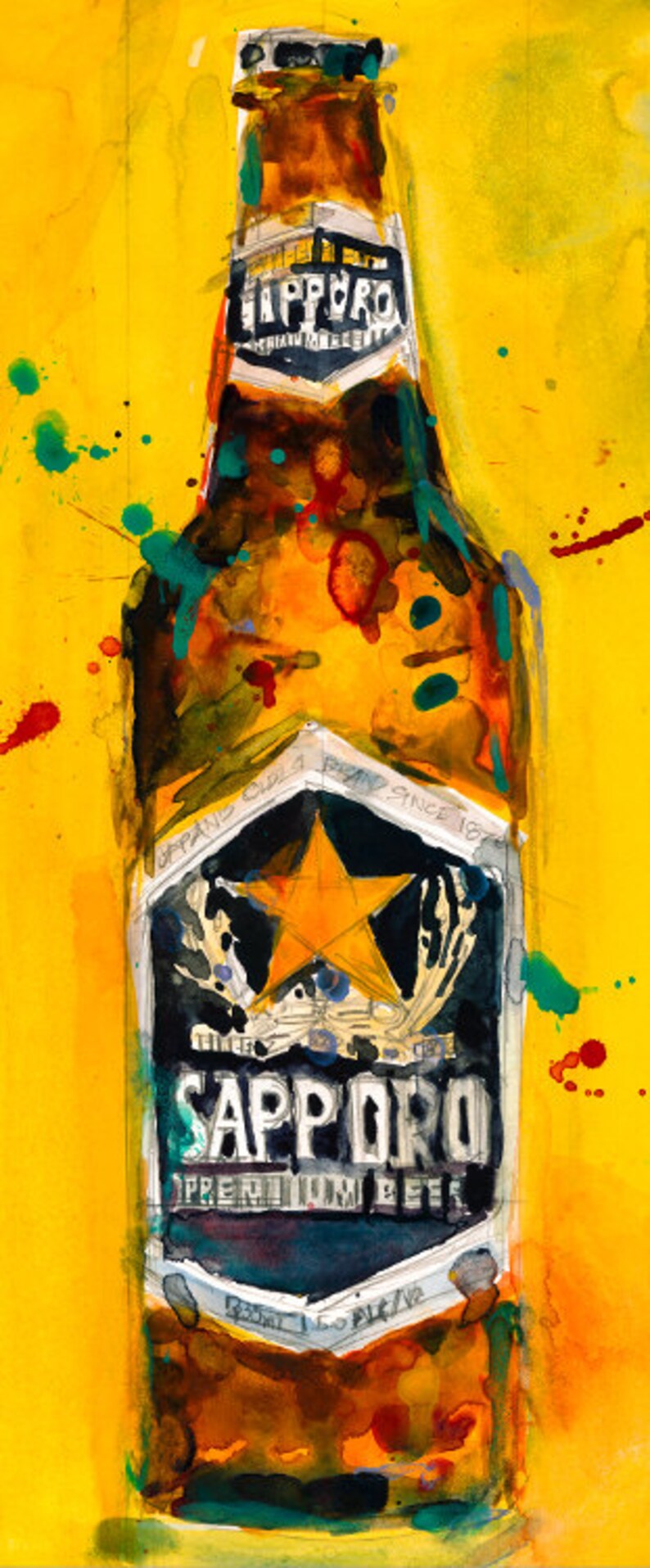 Sapporo Beer Art Print Japan from Original Watercolor | Etsy