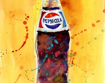 Pepsi Bottle Vintage perfect for bar or kitchen - Print - Giclee or  Watercolor