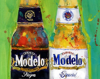 Mexican Beer Print from Original Watercolor Great for Man Cave