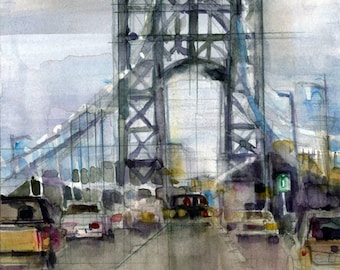 George Washington Bridge - Fort Lee, NJ Print from original Watercolor Painting