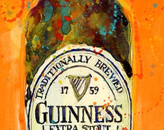 GuinnessExtraStout - Traditionally Brewed - Print from Original Watercolor - Archival Print or Giclee - Man Cave