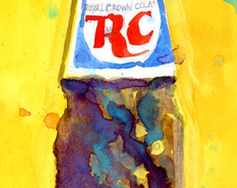 RC Crown Cola - Vintage - Art Print from Original Watercolor - Kitchen Bar