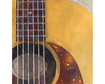 Gibson Acoustic Guitar  Print - Gibson J45 Music Art Series from Original Watercolors - Size 8.5 x 11