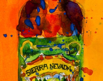 Sierra Nevada Pale Ale Beer Art Print from original Watercolor - Man Cave - College Dorm -Bar Art