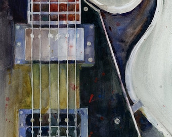 Les Paul Guitar - Seymour Duncan - Watercolor Art Print -  Perfect for a music den or man cave
