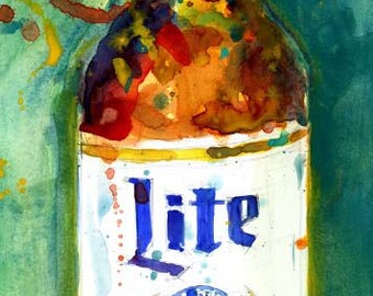 2017 - Miller Lite Beer  Original  Beer Art Watercolor (Print Size - 8.5 x. 11) and (Print Size - 10 x 20)