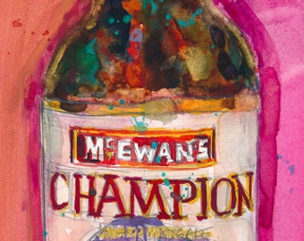 McEwan Champion Ale  Beer Art Print from Original Watercolor - Archival or Giclee - Men Cave - College Dorm