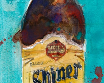 Beer Art Shiner Bock  Print from Original Watercolor  - Man Cave - college Dorm