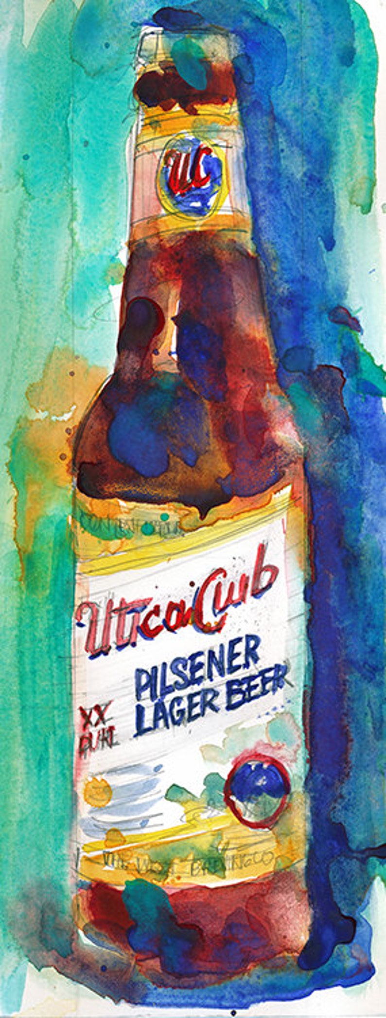 Beer UTICA CLUB Archival or Giclee Print from Original Watercolor Painting Bar Decor Man Cave image 1