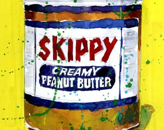 Peanut Butter Creamy - Vintage - Yellow  Background  - kitchen Decor-  Resturant -  Skippy