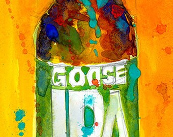Goose Island IPA Beer Bottle  Art Print from Original Watercolor   - Man Cave -  College Dorm