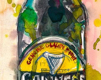 Guinness Extra Stout Print from Original Watercolor - Archival Print or Giclee - Man Cave