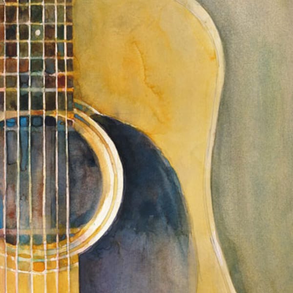 Martin Acoustic Guitar Watercolor Art Print - Size 8.5 x 11